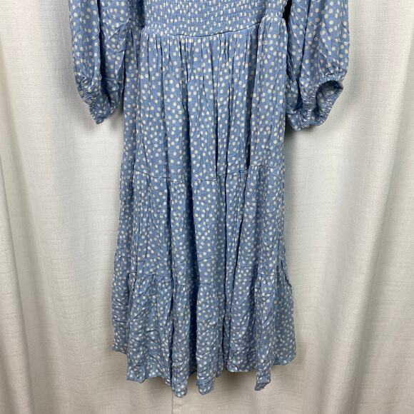 Torrid Blue Dot Smocked Bodice Crinkle Gauze Midi Dress Sz.2 - Picture 7 of 16